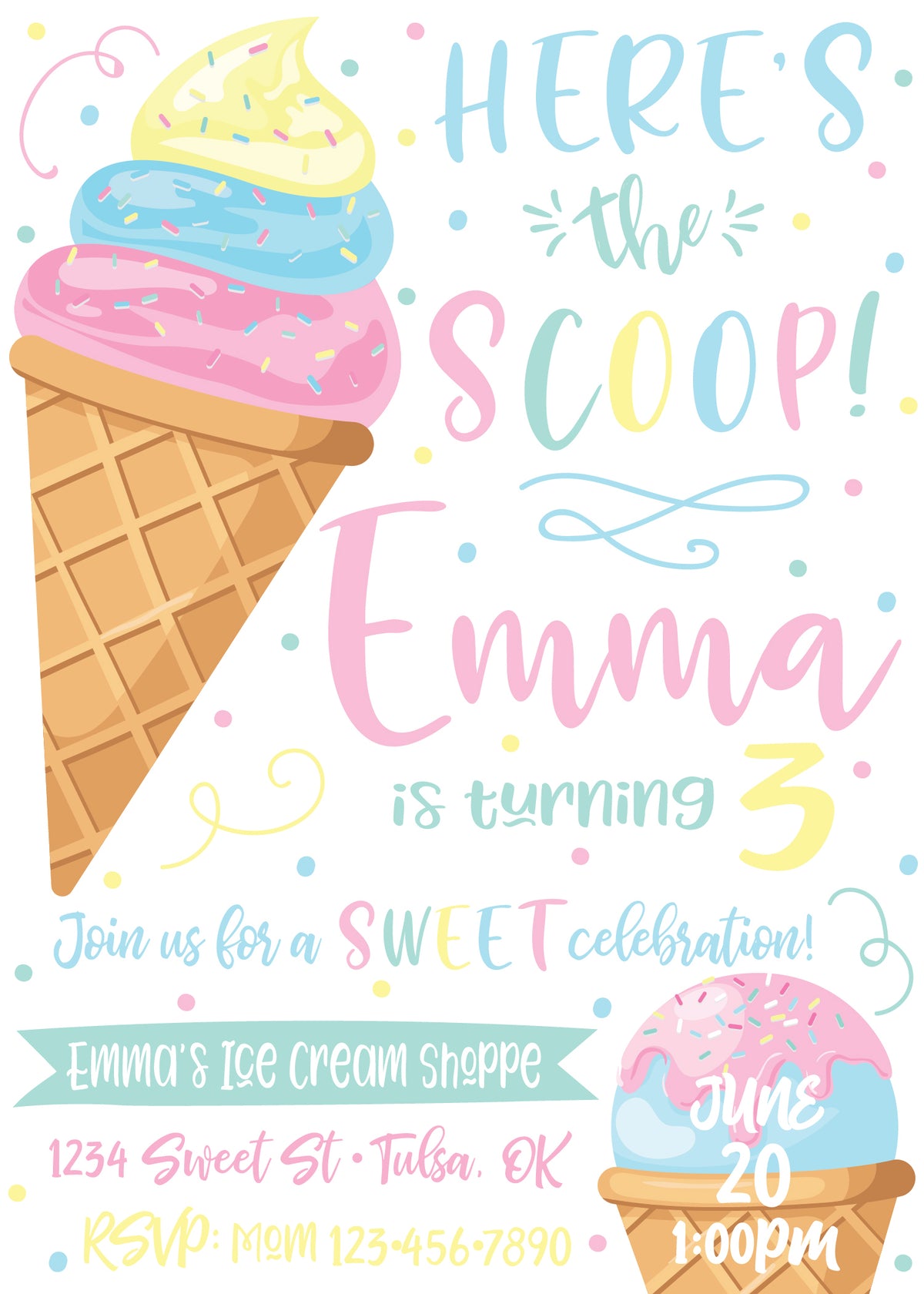 Heres the Scoop Ice Cream Party Invitation | The Party Darling
