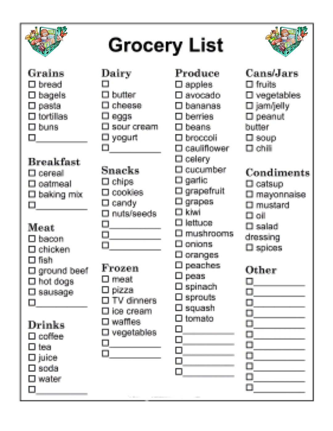 free printable indian grocery list