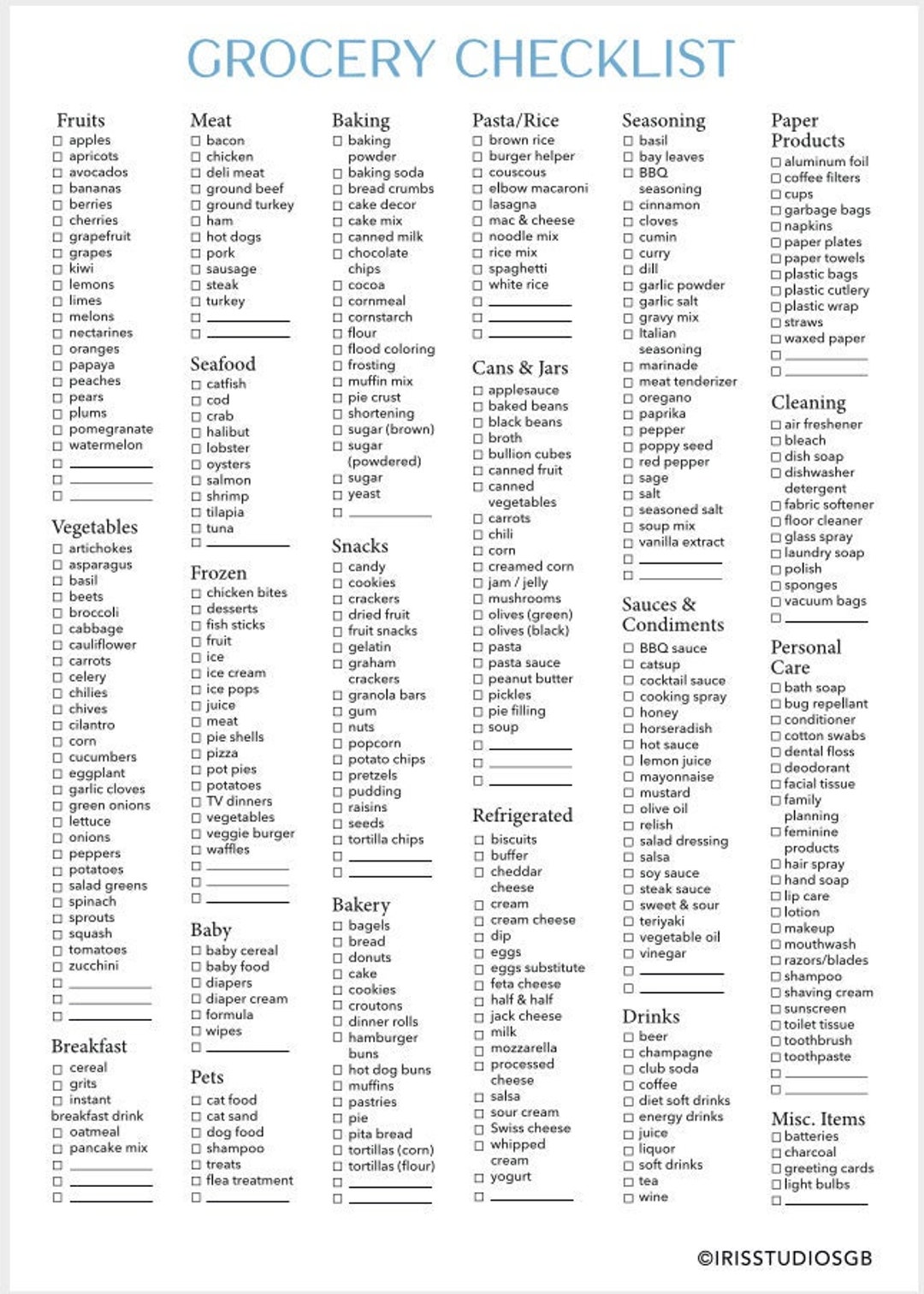 Buy Grocery List Food Shopping List Printable, Digital Grocery ...