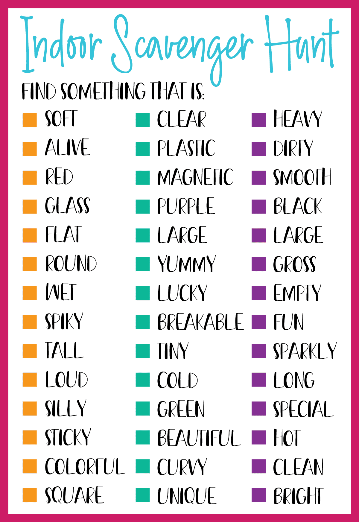 free printable indoor scavenger hunt