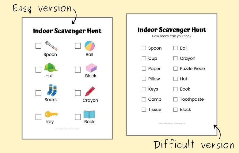 free printable indoor scavenger hunt