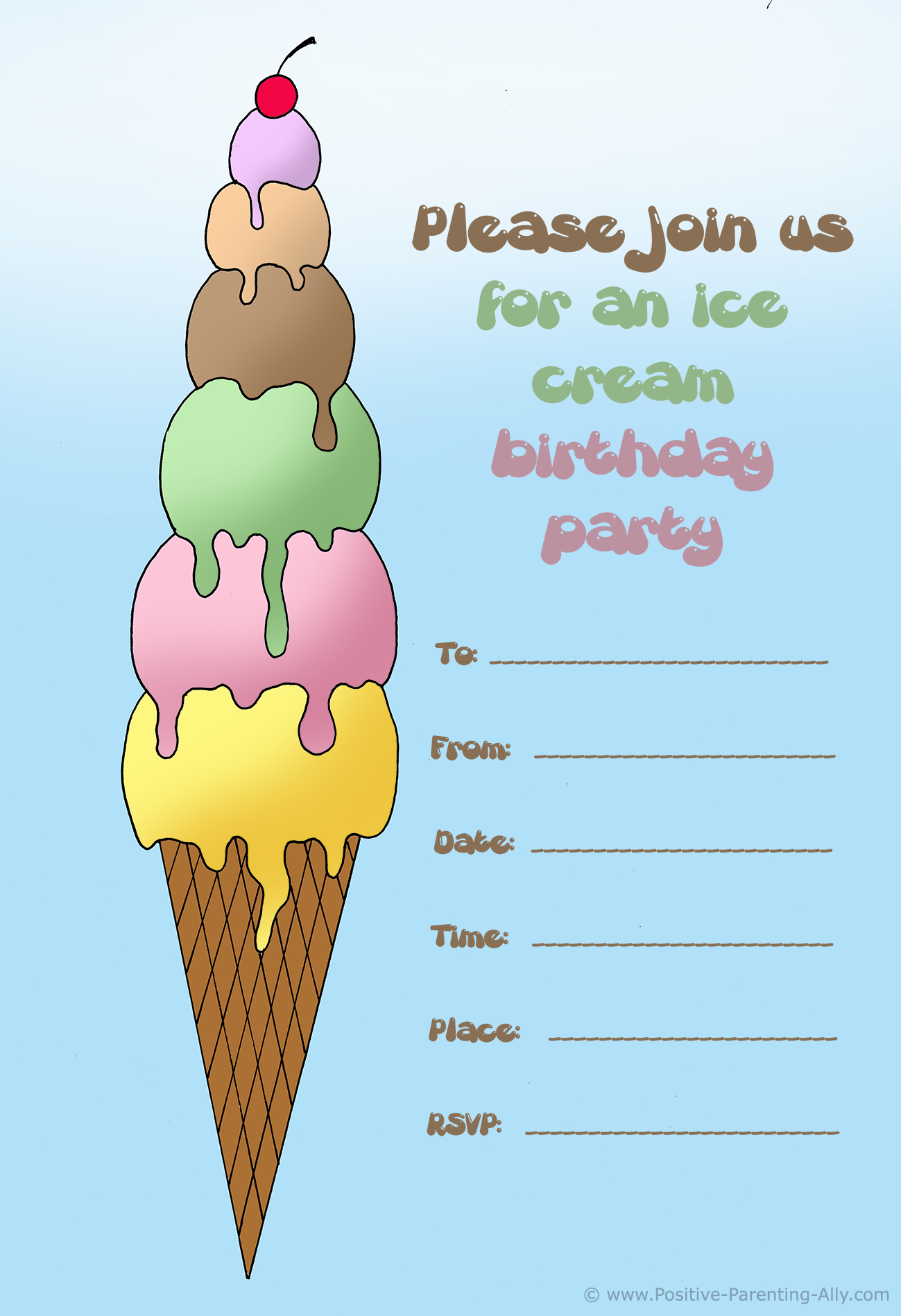 free printable invitations ice cream party