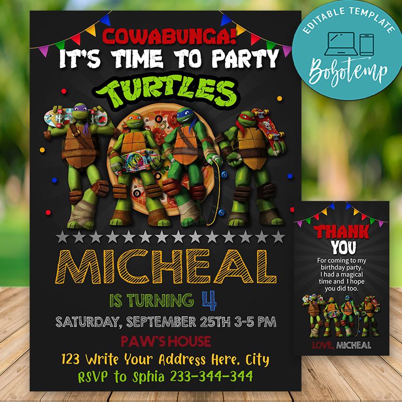 free printable invitations ninja turtles