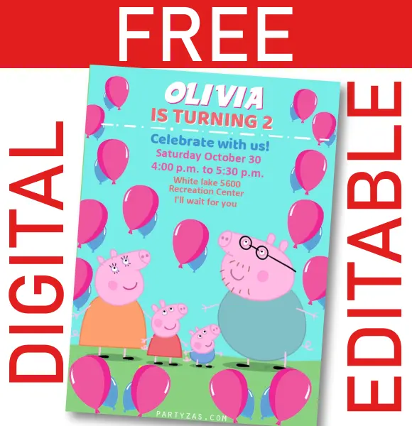 GRATIS] Invitation Peppa Pig | Editable | Digital