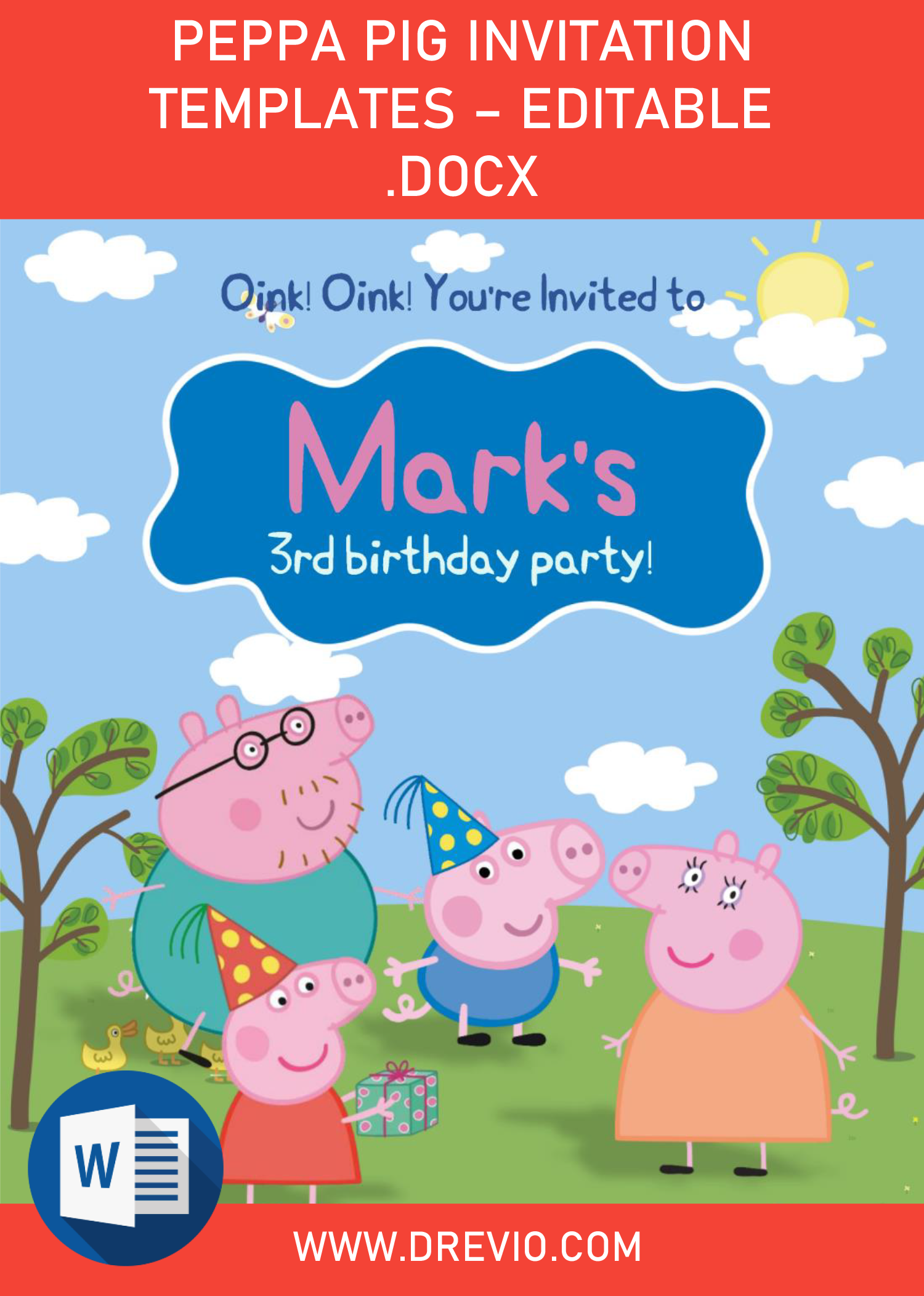 Peppa Pig Invitation Templates - Editable .Docx