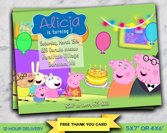 Peppa Pig Invitation, Peppa Pig Invite, Happy Birthday ...