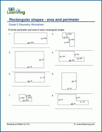 Worksheets: Area &  perimeter of irregular rectangular shapes ...