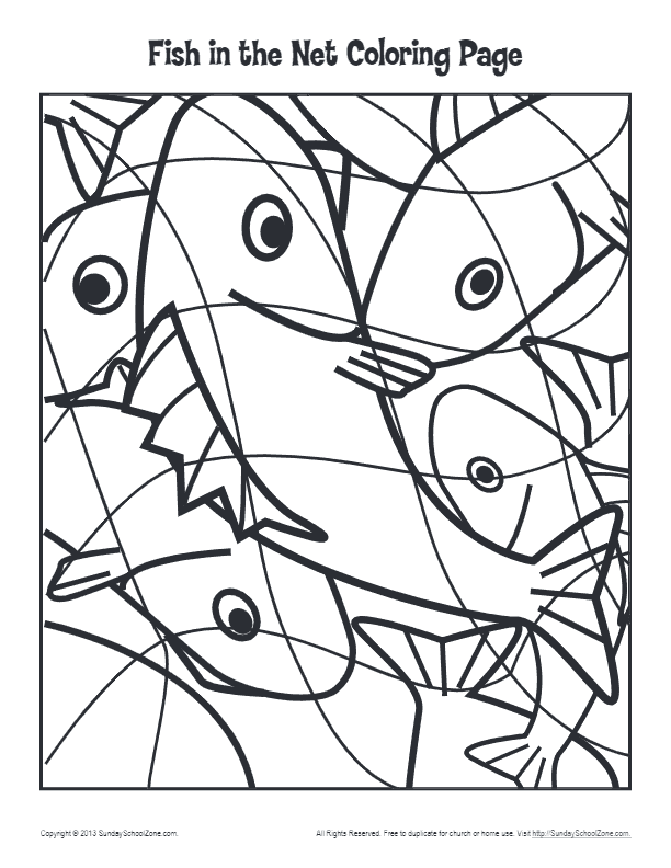 Bible Coloring Pages for Kids | Fish in the Net