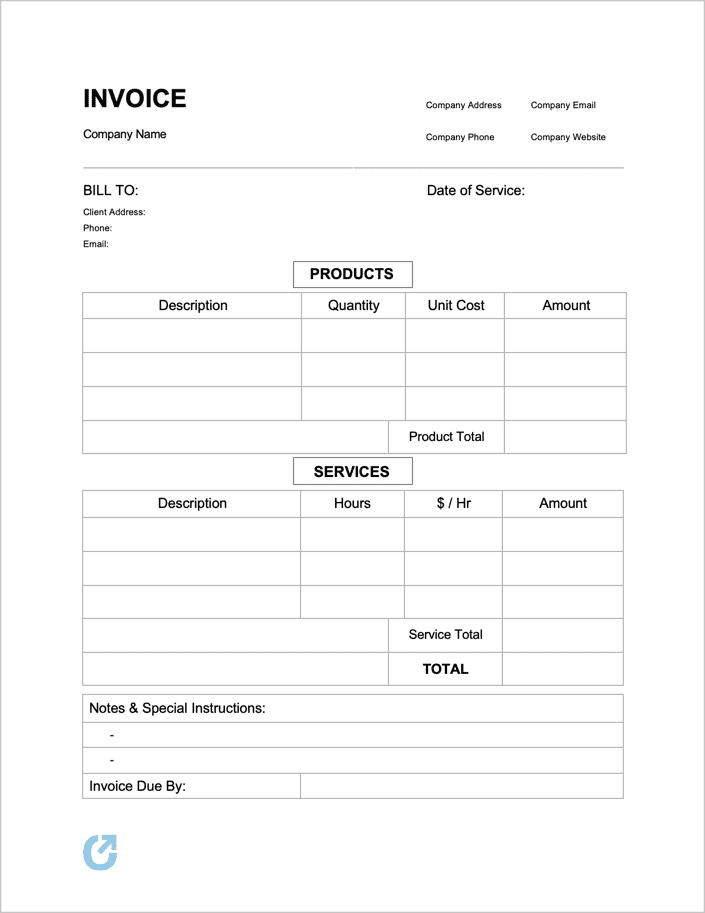 Free Blank Invoice Templates PDF WORD EXCEL Worksheets Library
