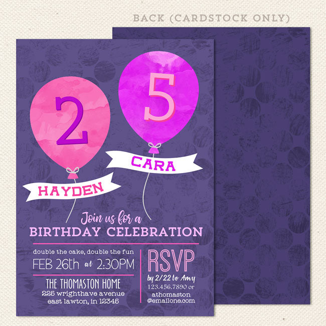 Balloon Joint Birthday Party Invitations | Lil Sprout Greetings