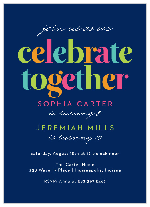 Joint Childrens Birthday Party Invitations - Match Your Color ...