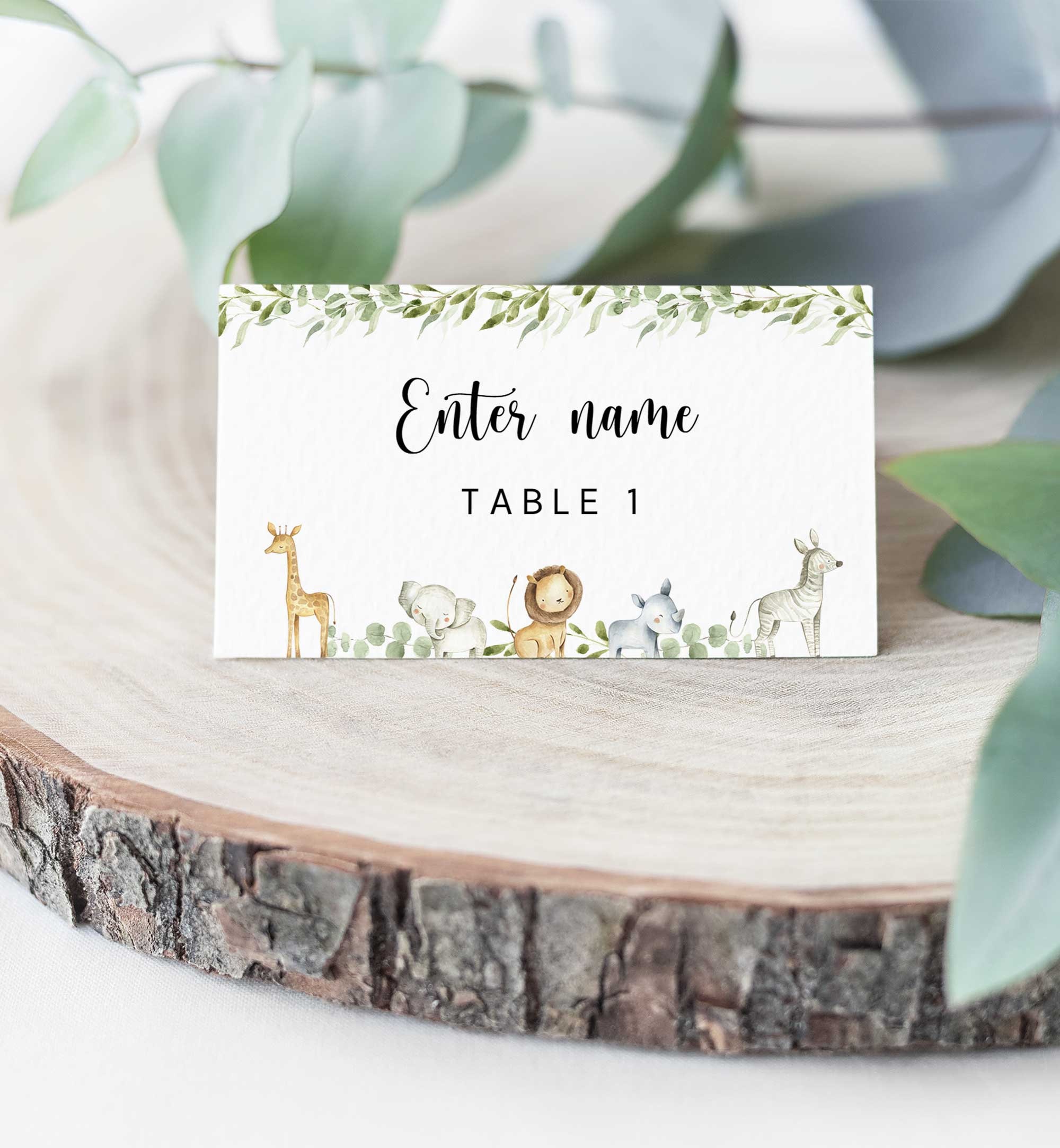 Jungle Baby Shower Place Card Template, Safari Table Name Cards ...