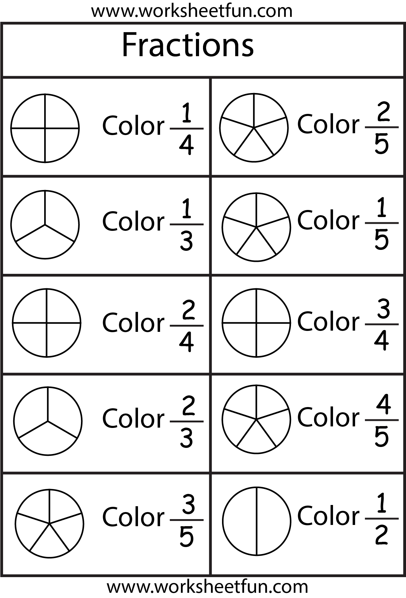 free printable kindergarten fraction worksheets