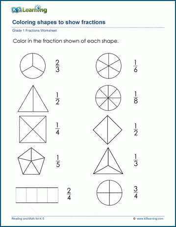 free printable kindergarten fraction worksheets