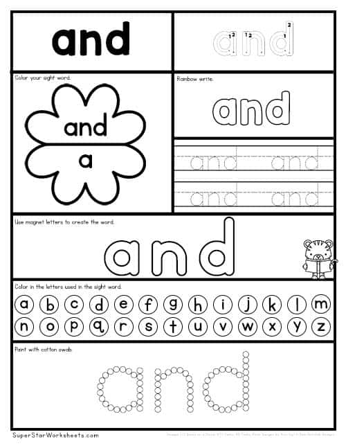 free printable kindergarten sight words worksheet