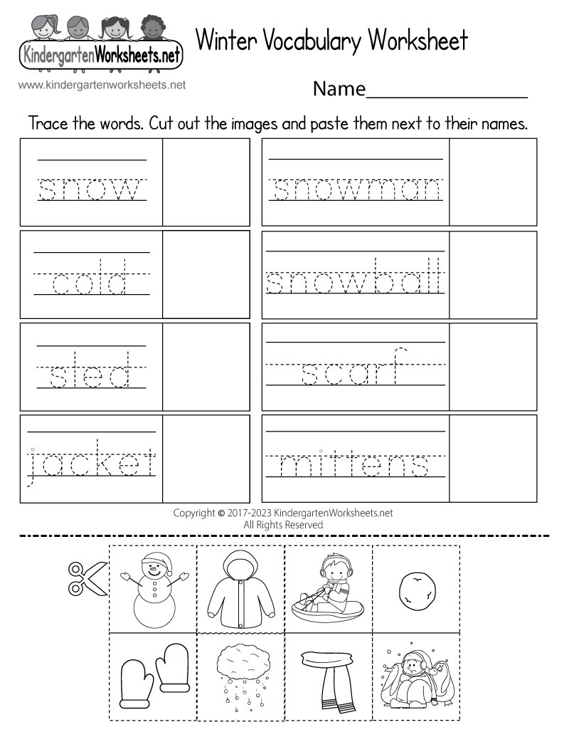 free printable kindergarten vocabulary worksheets