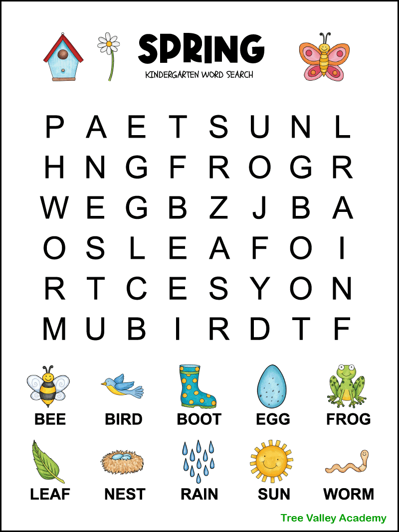 free printable kindergarten word search worksheets