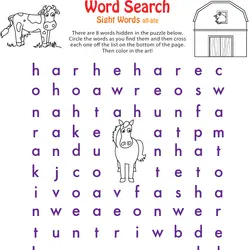 free printable kindergarten word search worksheets