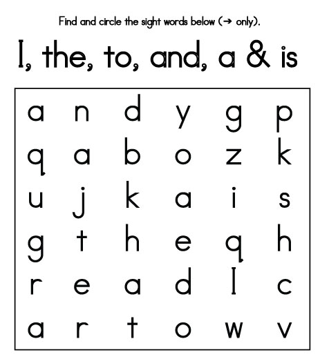 free printable kindergarten word search worksheets