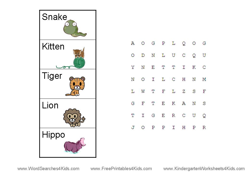 free printable kindergarten word searches