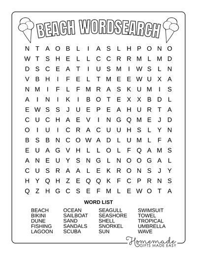 free printable kindergarten word searches
