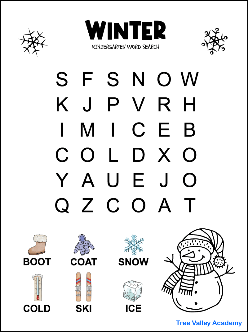 free printable kindergarten word searches