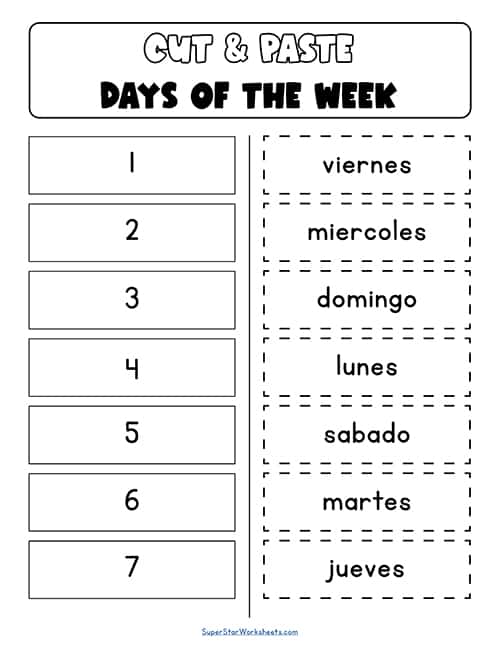 free printable kindergarten worksheet days of the week