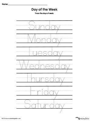free printable kindergarten worksheet days of the week