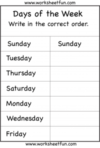 free printable kindergarten worksheet days of the week