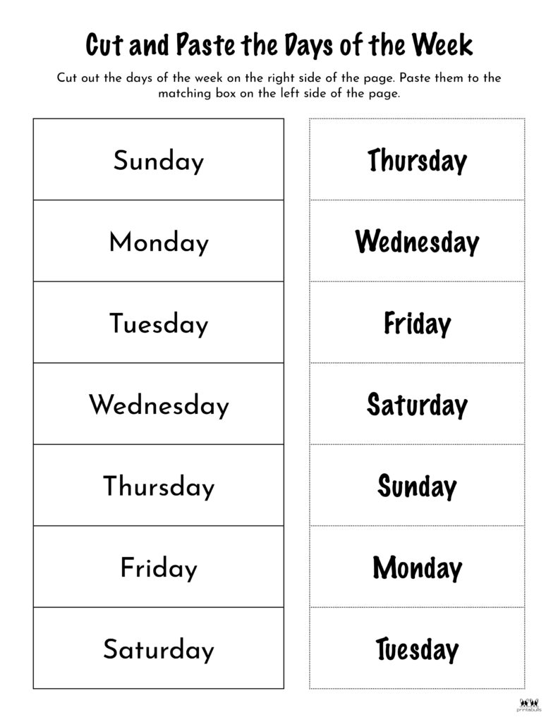 free printable kindergarten worksheet days of the week
