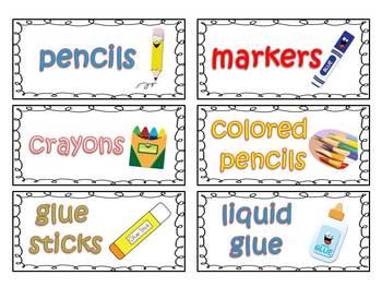 Classroom Supply Labels for Primary Teachers with Picture Clues (FREE)