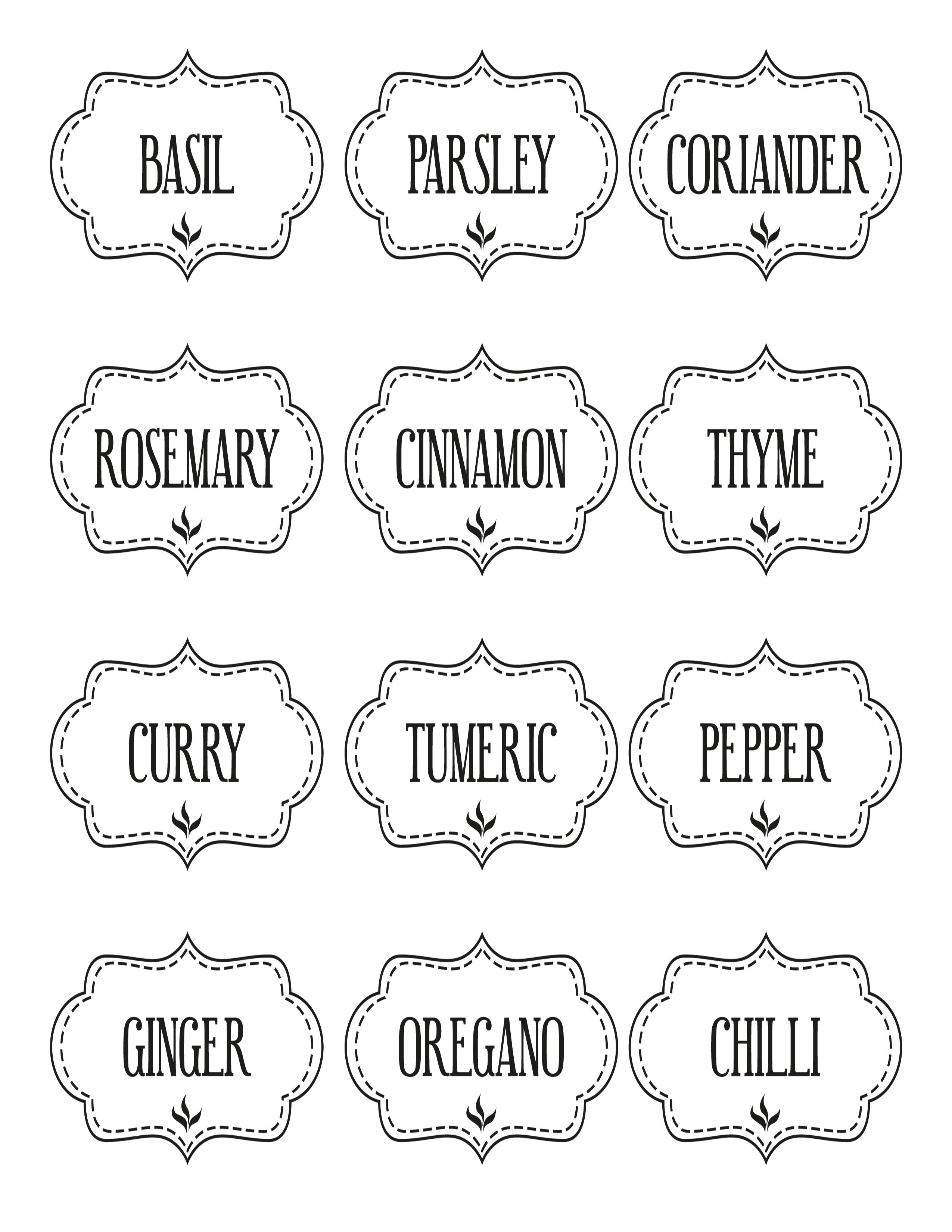 Free Printable Kitchen Spice Labels -