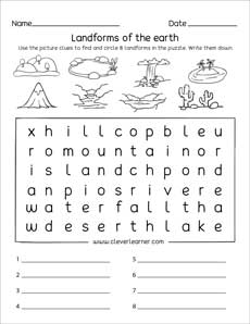 Landforms printables and worksheets for kindergarten and preschool