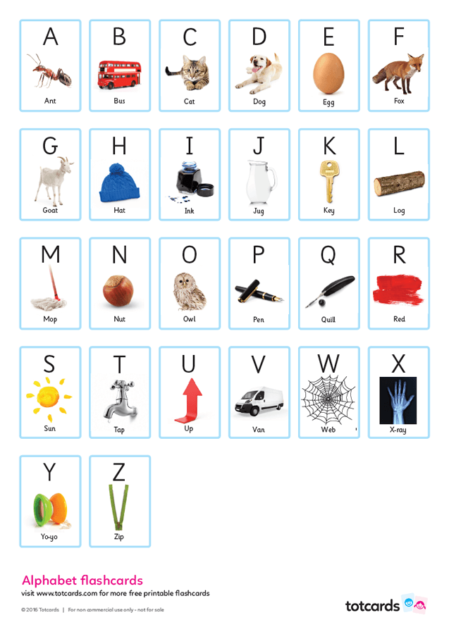 Free alphabet flashcards for kids - Totcards