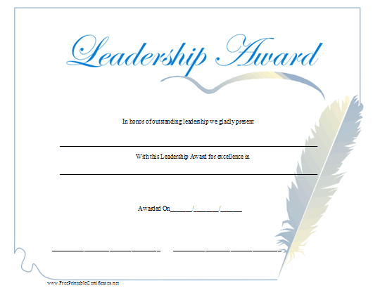 Leadership Award Certificate Printable Certificate