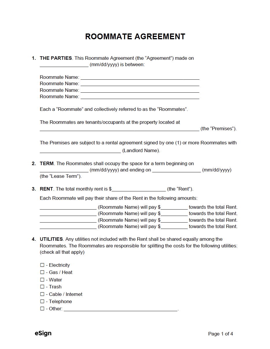 free printable lease agreement for roommates