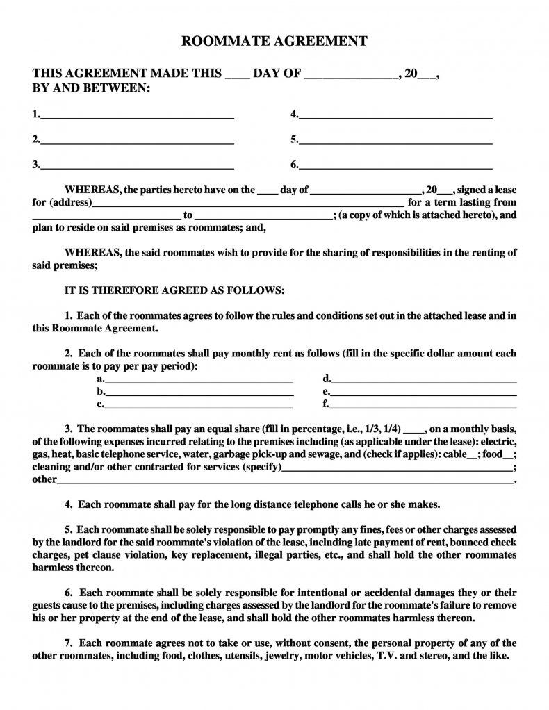 40+ Free Roommate Agreement Templates &  Forms (Word, PDF)