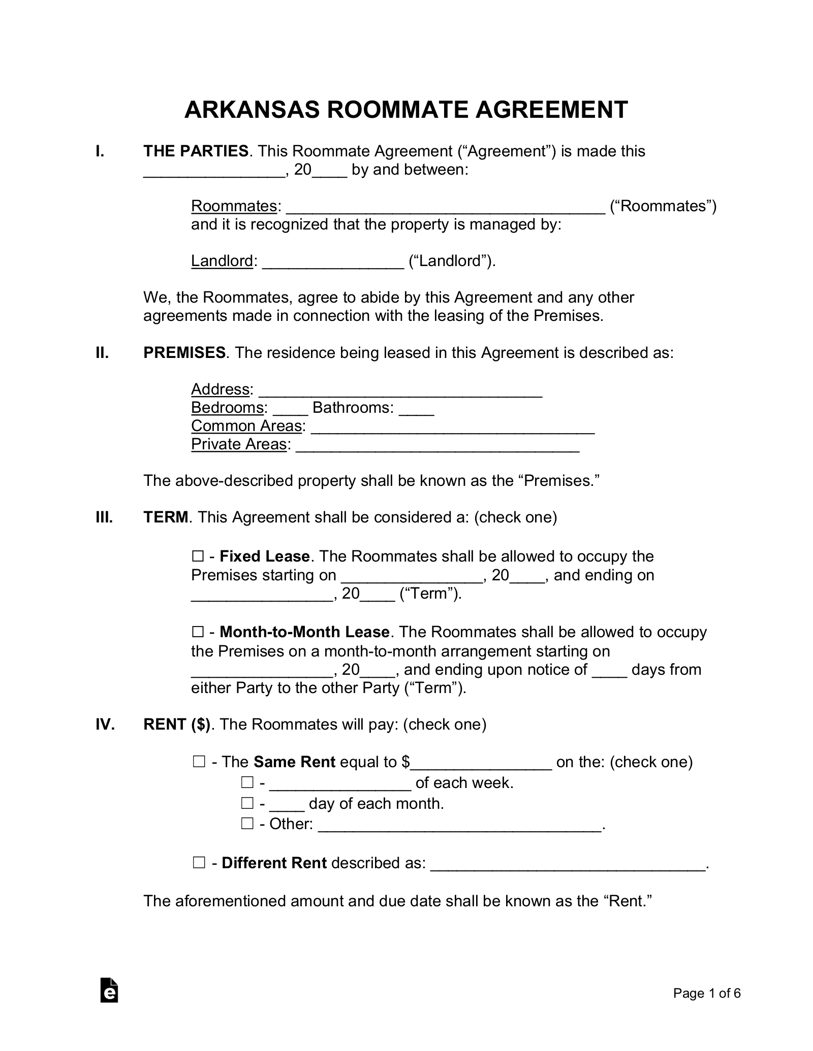 free printable lease agreement for roommates