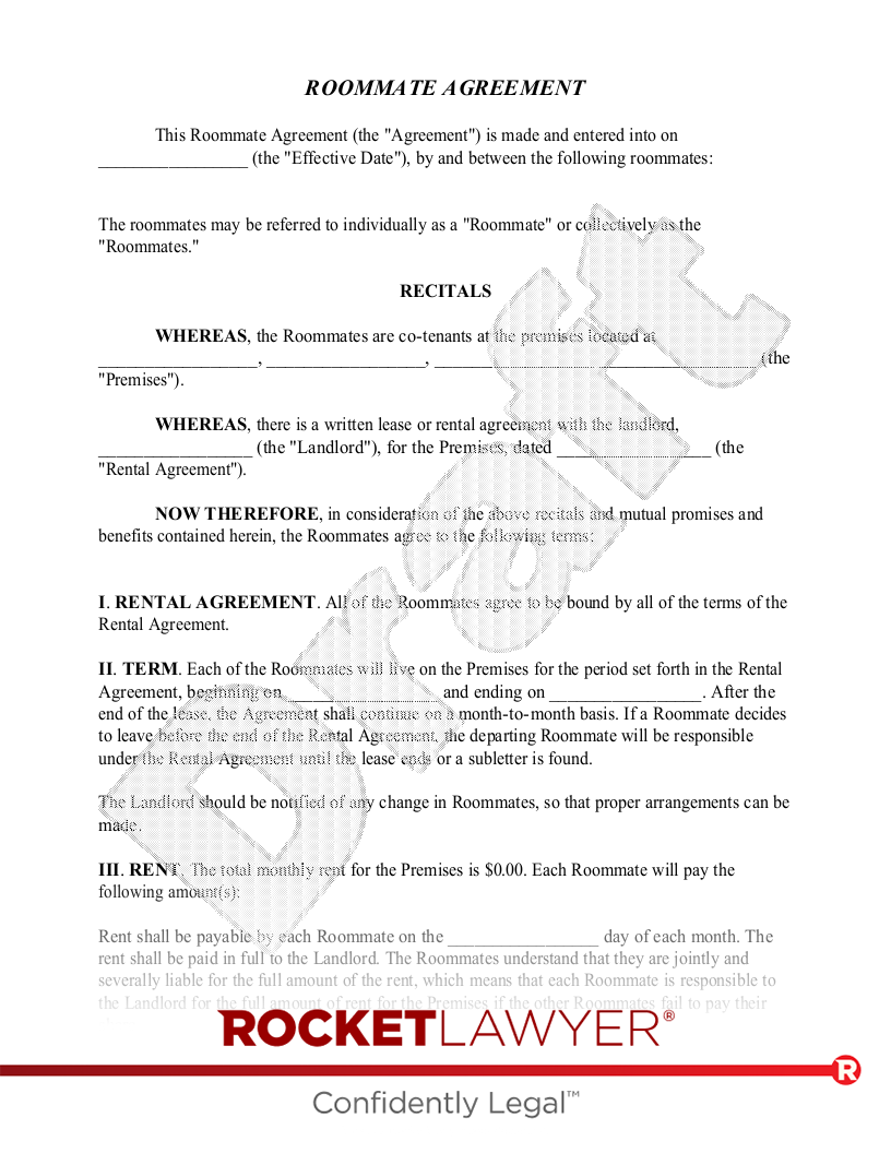 Free Roommate Agreement: Make &  Download - Rocket Lawyer