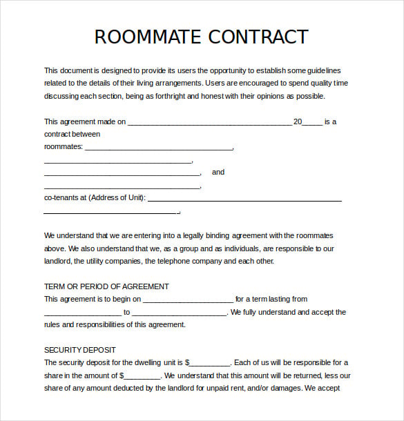 free printable lease agreement for roommates
