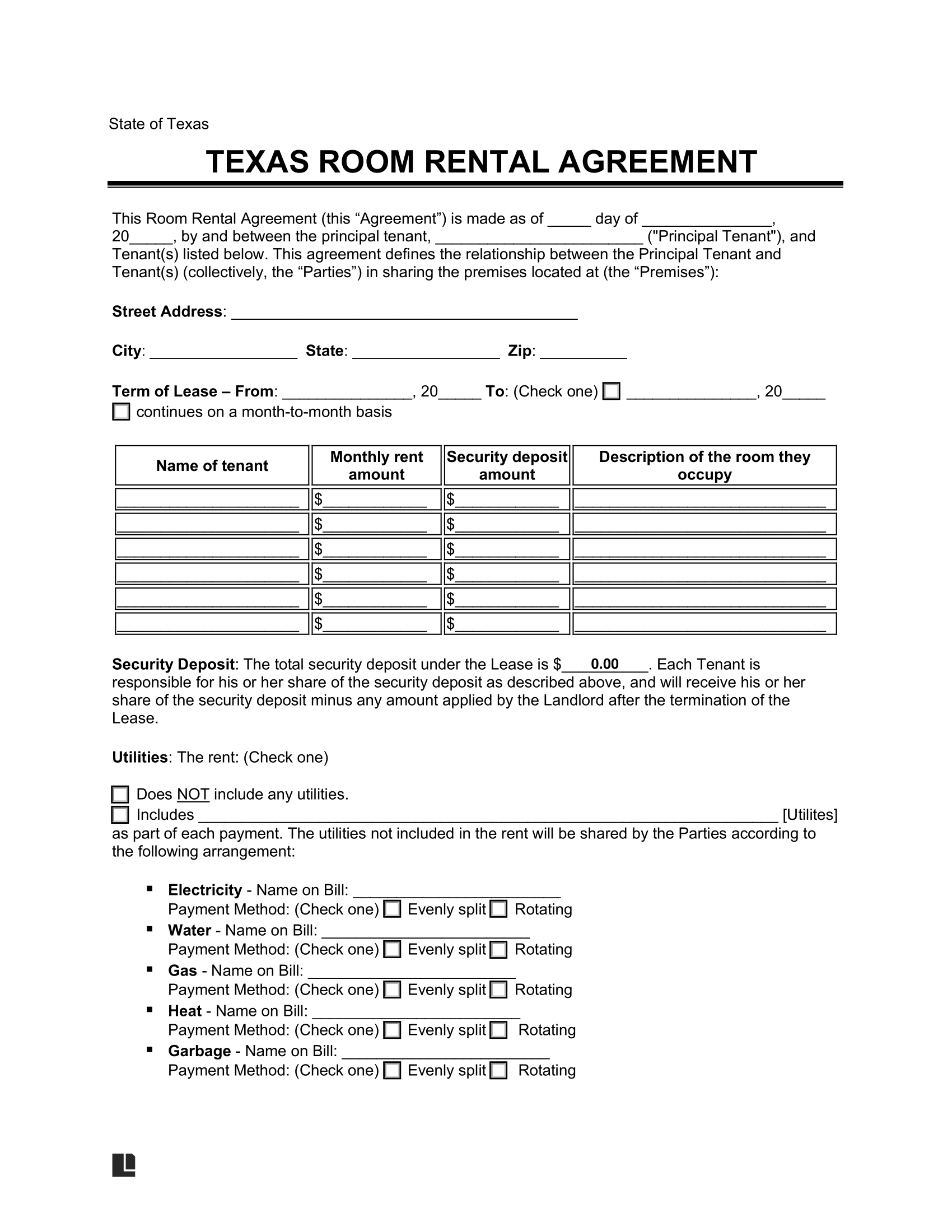 free printable lease agreement for roommates