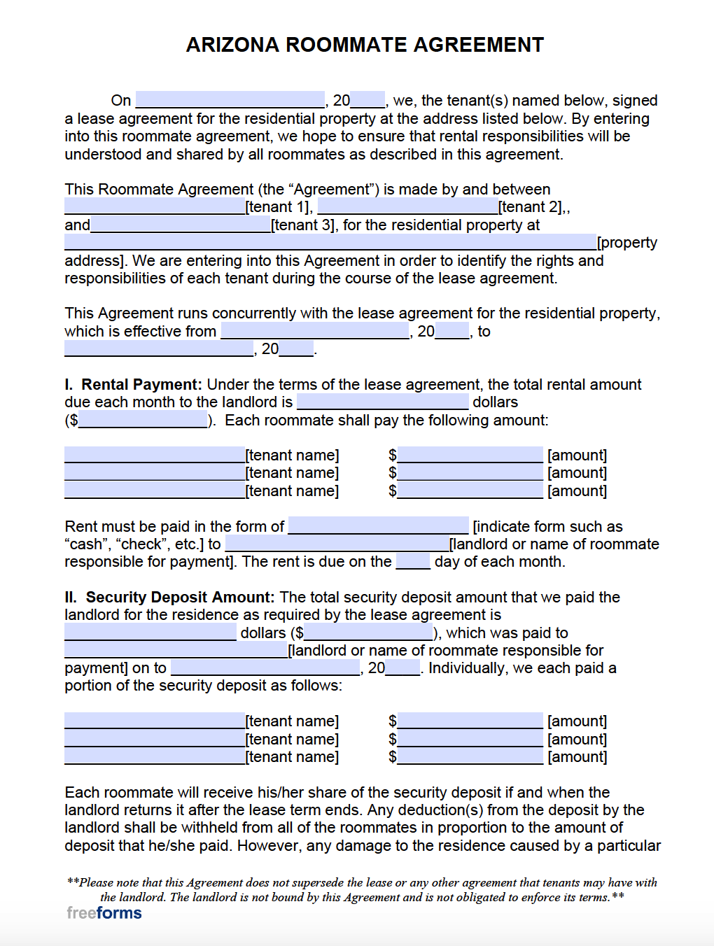 free printable lease agreement for roommates
