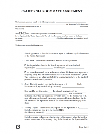 Free California Roommate Agreement | PDF | WORD