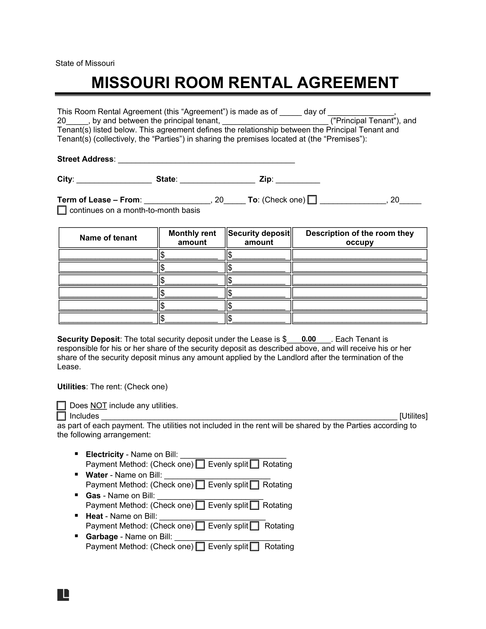 free printable lease agreement mo
