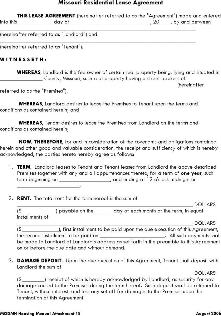 free printable lease agreement mo