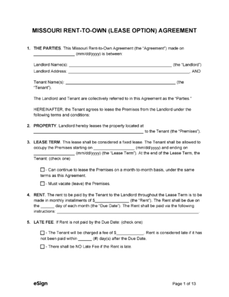free printable lease agreement mo