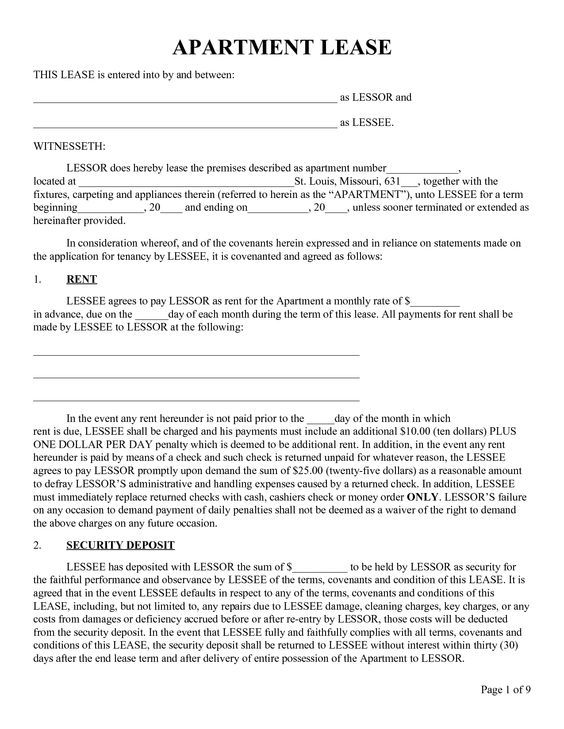 free printable lease agreement mo