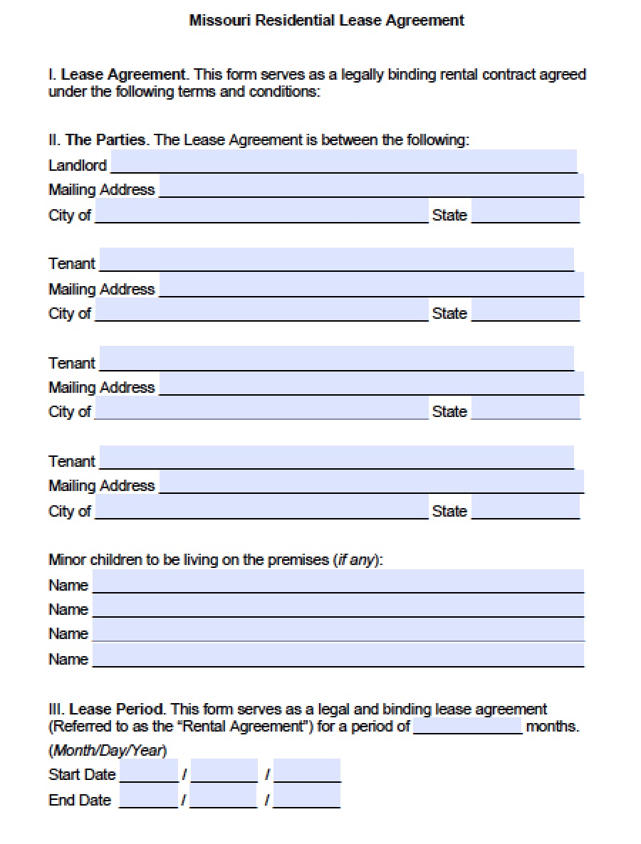 free printable lease agreement mo