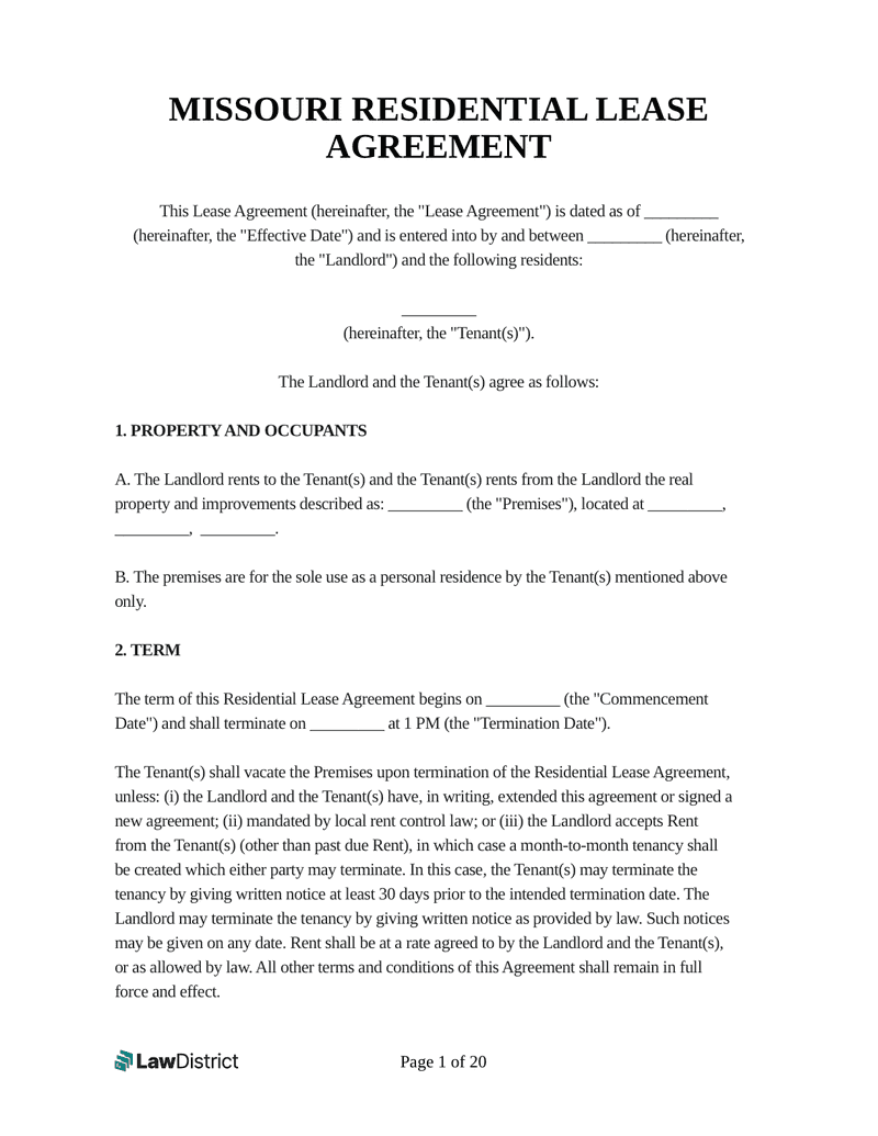 Free Missouri Lease Agreement | 2024 Template | LawDistrict