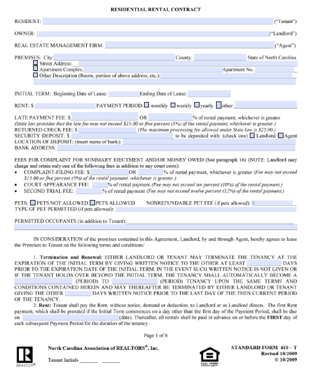 free printable lease agreement north carolina